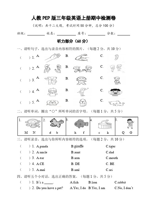 期中 (试题) -2024-2025学年人教PEP版(2024)英语三年级上册