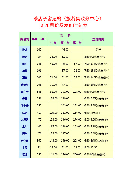 成都茶店子客运站时刻表