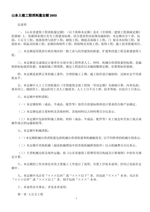 山东土建工程消耗量定额2003