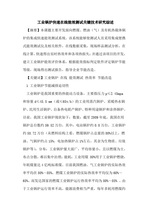 工业锅炉快速在线能效测试关键技术研究综述