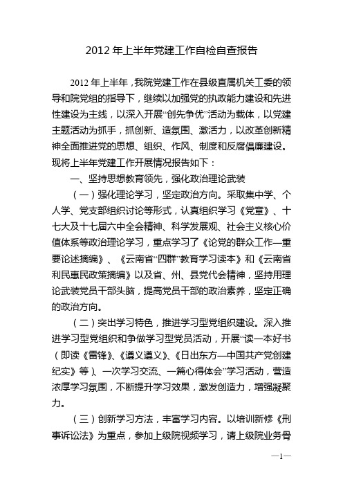 总支部党建工作上半年自检自查报告