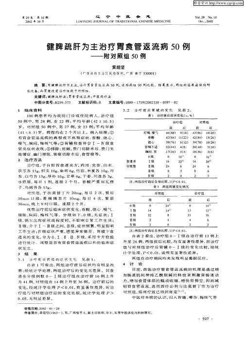 健脾疏肝为主治疗胃食管返流病50例—附对照组50例