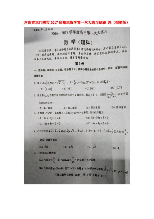 河南省三门峡市高三数学第一次大练习试题 理(扫描版)