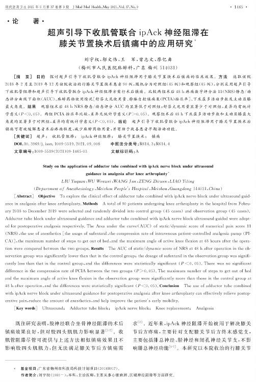 超声引导下收肌管联合ipAck神经阻滞在膝关节置换术后镇痛中的应用研究