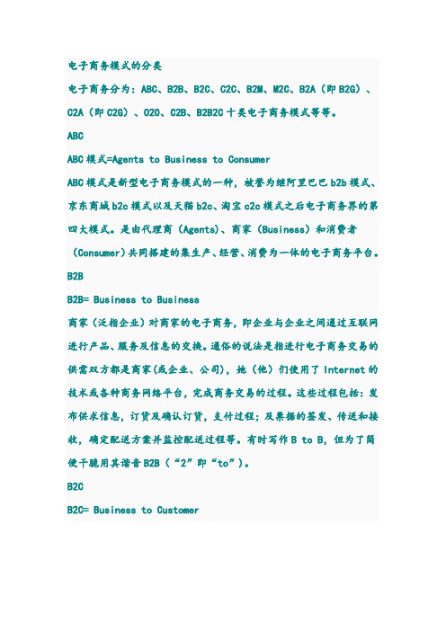 电子商务模式的分类