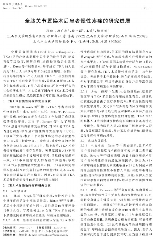 全膝关节置换术后患者慢性疼痛的研究进展