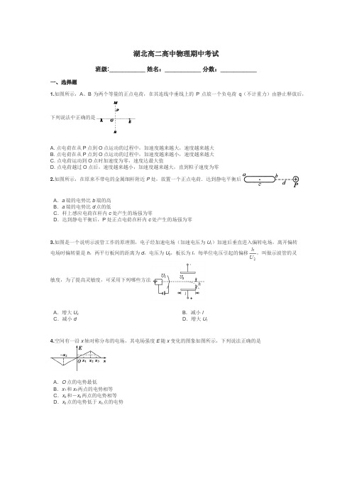 湖北高二高中物理期中考试带答案解析
