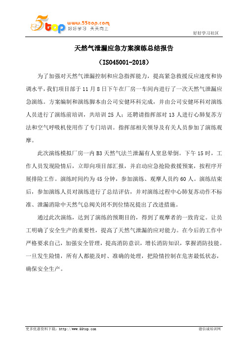 天然气泄漏应急方案演练总结报告
