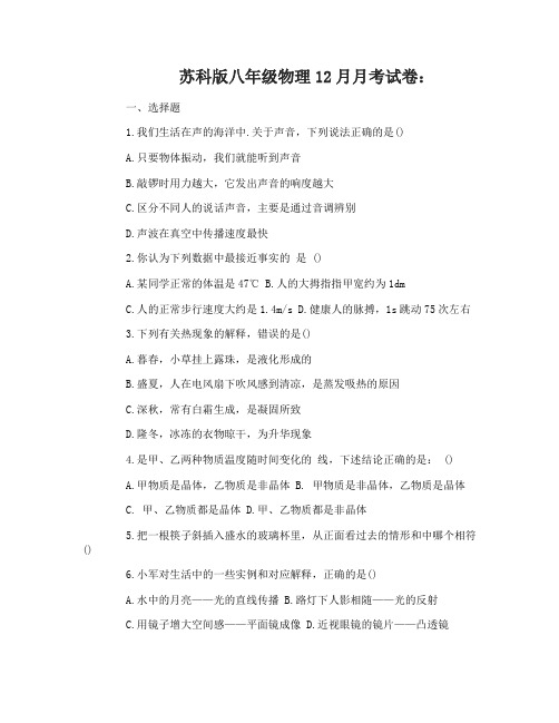苏科版八年级物理12月月考试卷
