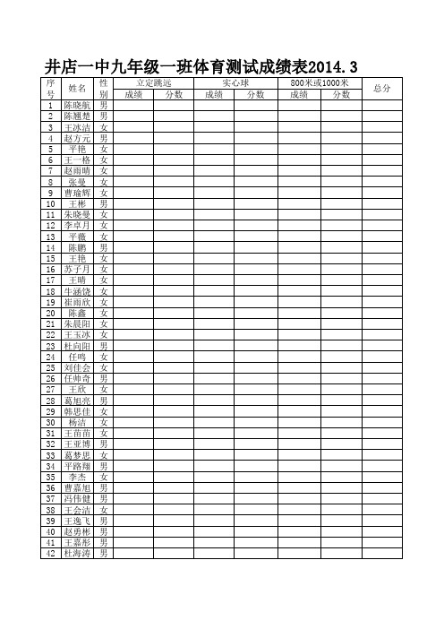 2014年九年级体育测试成绩表