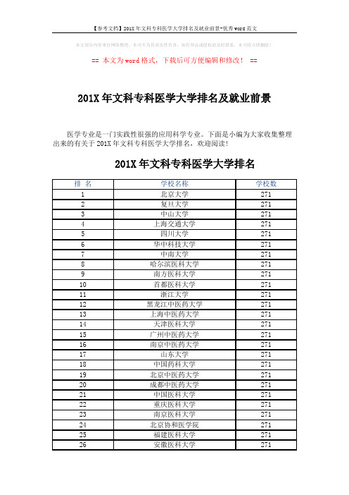 【参考文档】201X年文科专科医学大学排名及就业前景-优秀word范文 (5页)