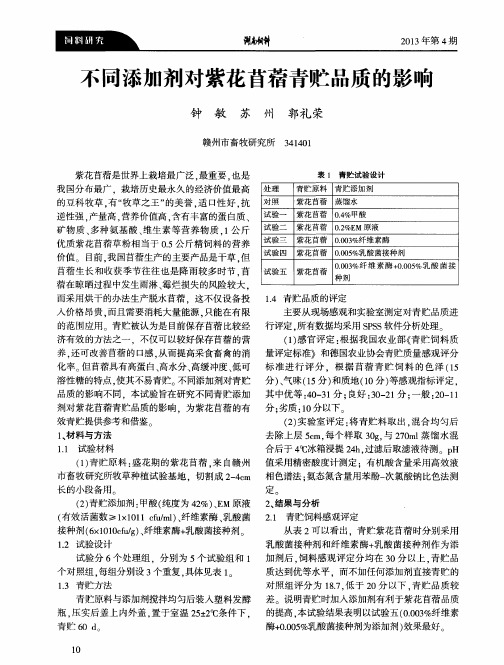 不同添加剂对紫花苜蓿青贮品质的影响