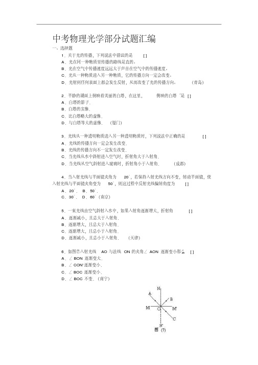 【初中物理】中考物理光学部分试题汇编沪教版