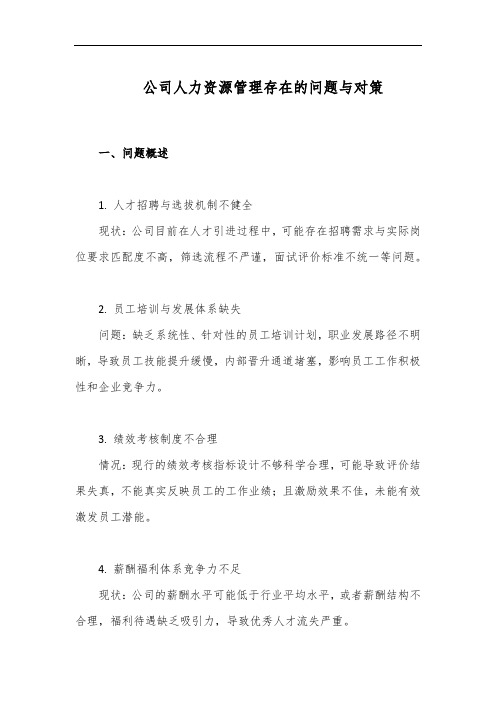 公司人力资源管理存在的问题与对策