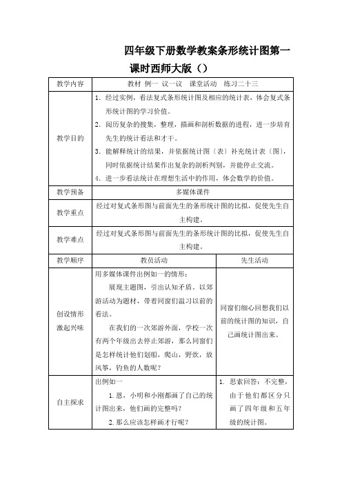 四年级下册数学教案条形统计图第一课时西师大版()