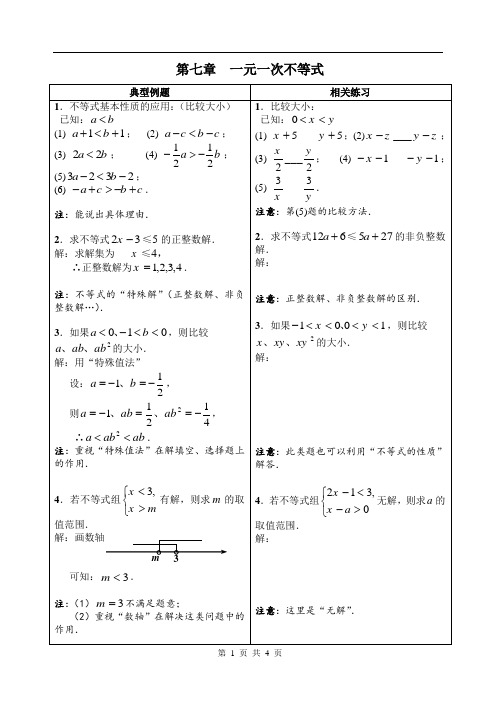 八年级数学第七章 一元一次不等式(典型例题)