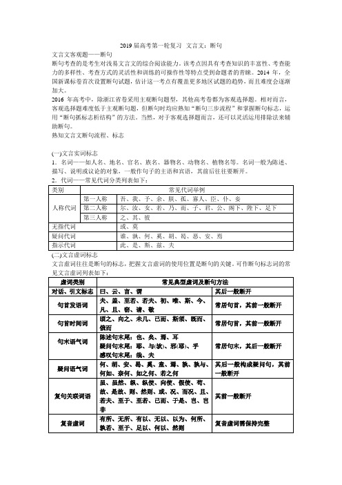 2019语文第一轮复习文言文：断句(教师版)