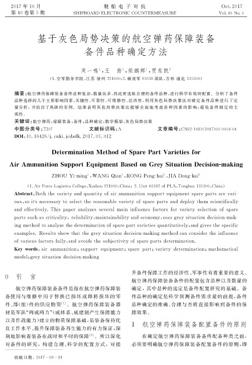 基于灰色局势决策的航空弹药保障装备备件品种确定方法