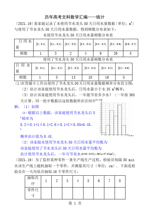 历年高考文科数学汇编统计