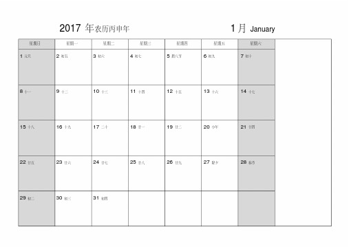 2017年日程表日历表日记表(含农历A4打印完美版)