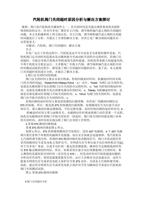 汽轮机阀门关闭超时原因分析与解决方案探讨