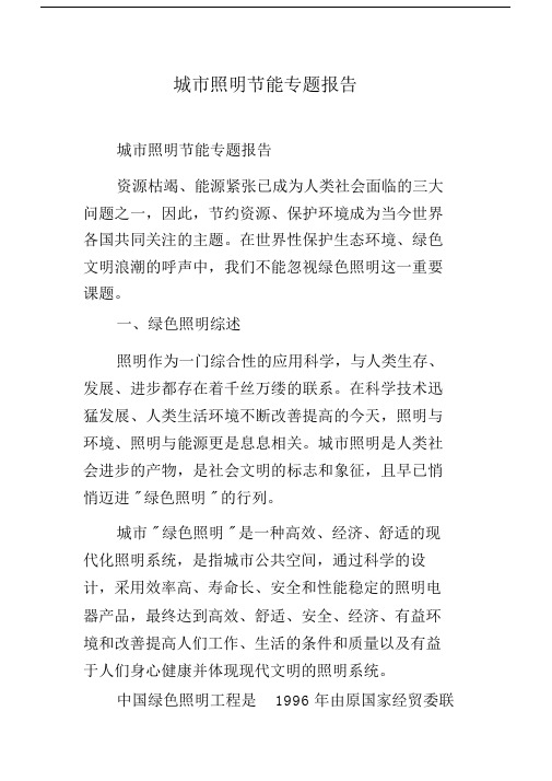 城市照明节能专题精选报告.doc