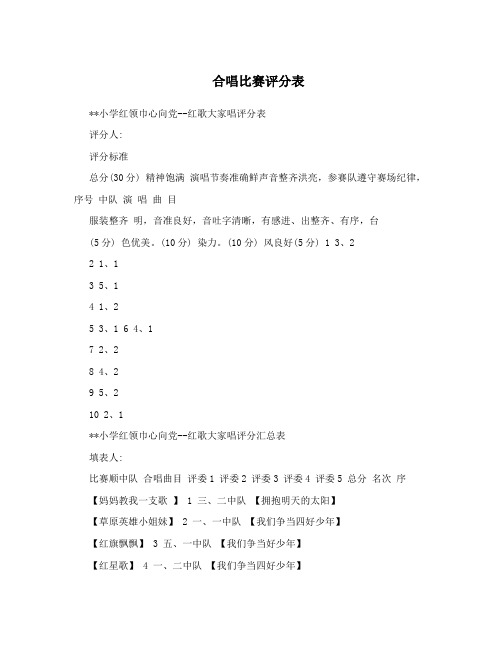 合唱比赛评分表