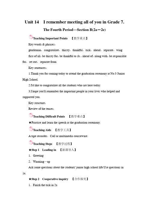 人教版九年级下册英语Unit14 Section B(2a-2e)优质教学设计(含教学反思)