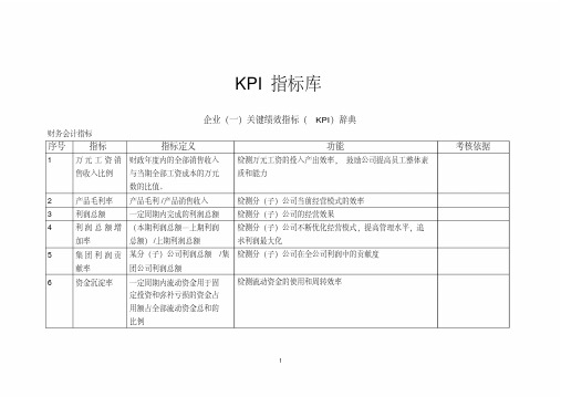 企业关键绩效指标(KPI)辞典