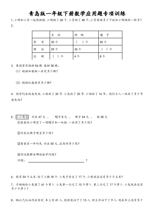 青岛版一年级数学下应用题专项练习题