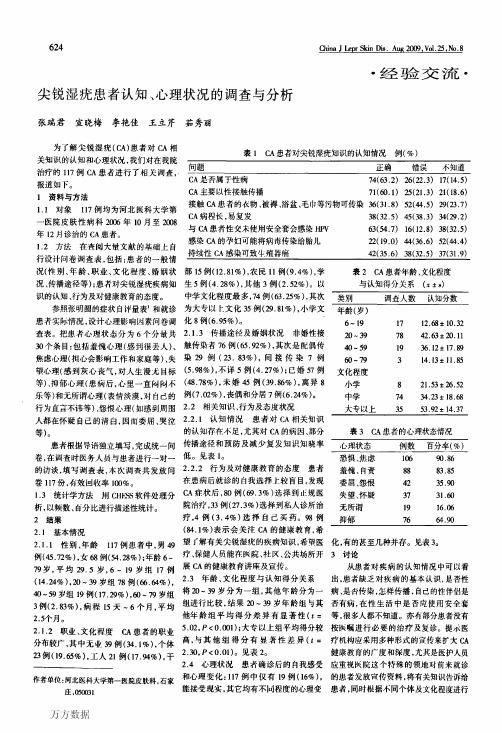 尖锐湿疣患者认知、心理状况的调查与分析