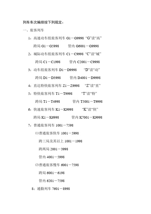 中国列车车次号编排