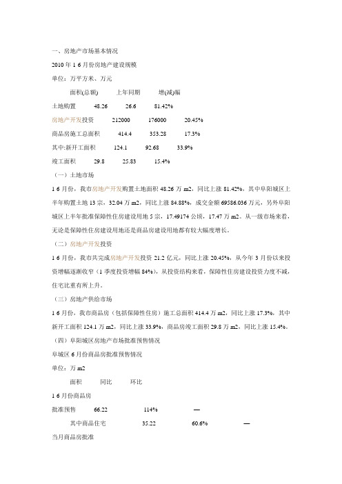 2010年上半年房地产市场监测报告