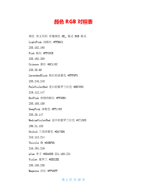 颜色RGB对照表