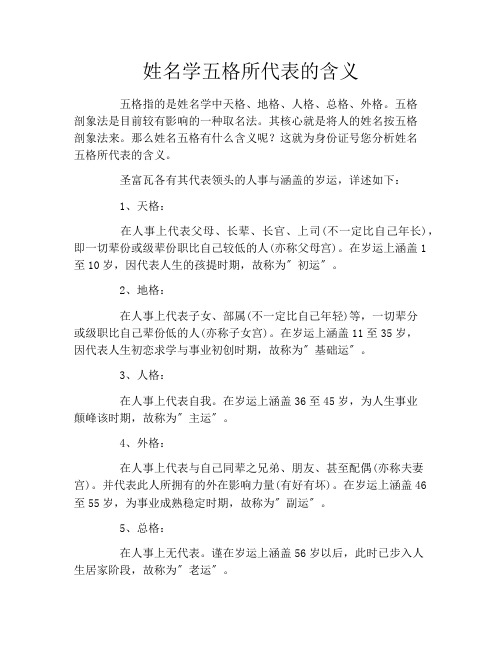 姓名学五格所代表的含义
