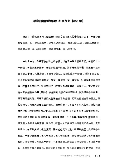 致我们相同的年龄 初中作文【650字】