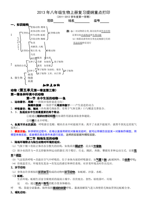 2013年八年级生物上册复习提纲