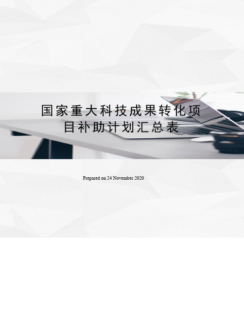国家重大科技成果转化项目补助计划汇总表
