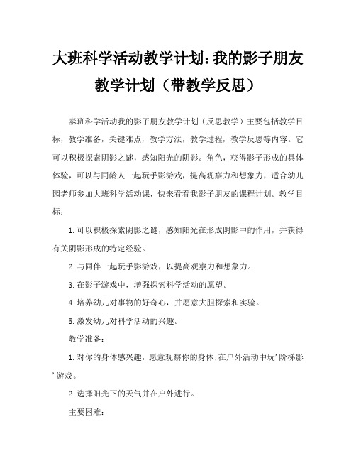 大班科学活动教案：我的影子朋友教案(附教学反思)
