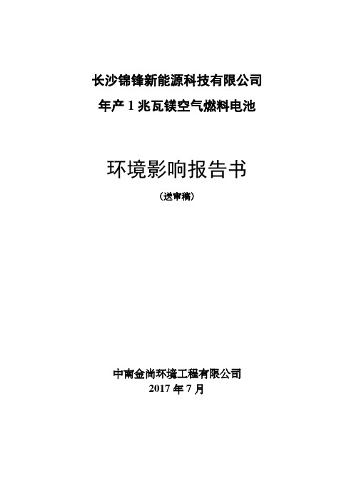 年产兆瓦镁空气燃料电池项目环境影响报告书