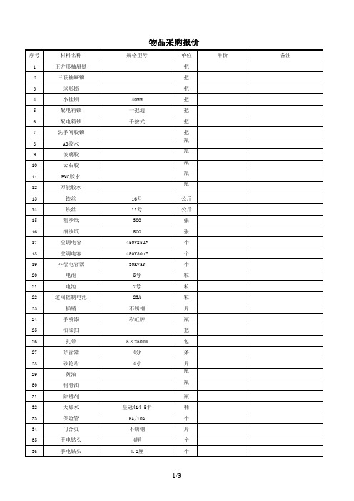 常用五金材料清单