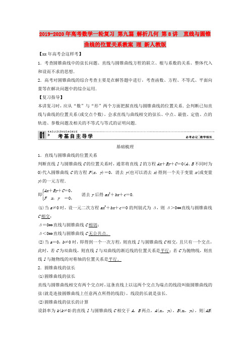 2019-2020年高考数学一轮复习 第九篇 解析几何 第8讲 直线与圆锥曲线的位置关系教案 理 新人教版