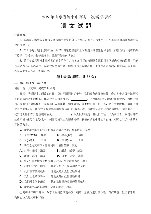 山东省济宁市2020届高三第二次模拟考试语文试题_word版有答案(已审阅)