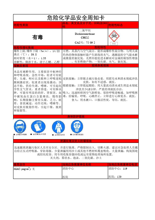 危险化学品安全周知卡-二氯甲烷