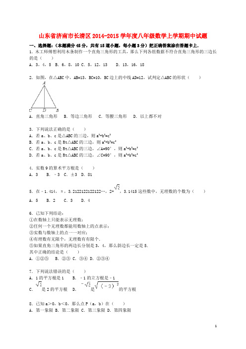 山东省济南市长清区学八年级数学上学期期中试题(含解析) 新人教版