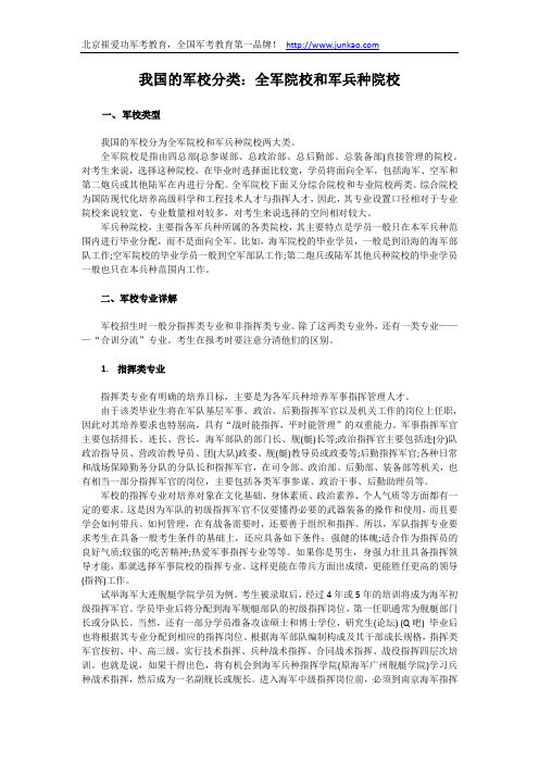 我国的军校分类和专业报考指南