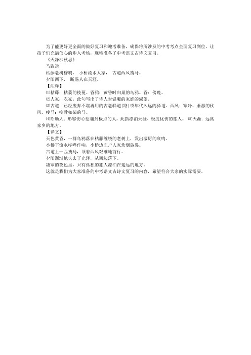 中考语文古诗文复习《天净沙·秋思》