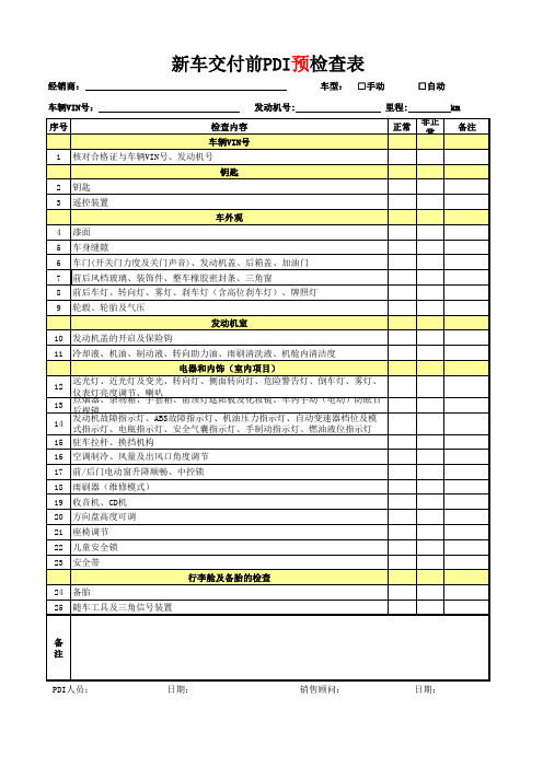 PDI检查表(内含三个表格)