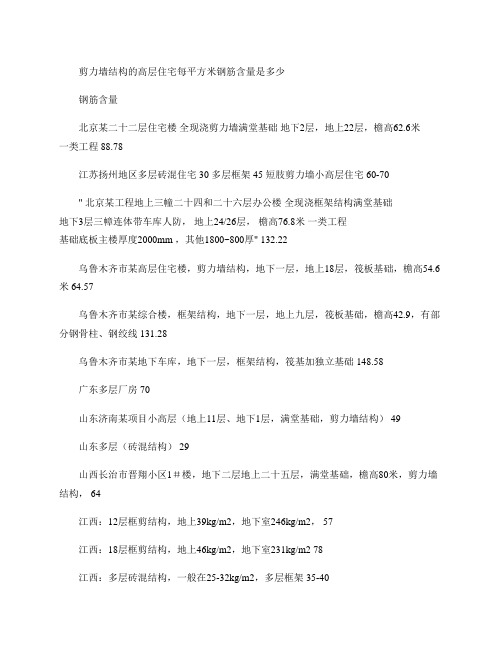 剪力墙结构的高层住宅每平方米钢筋含量是多少(精)
