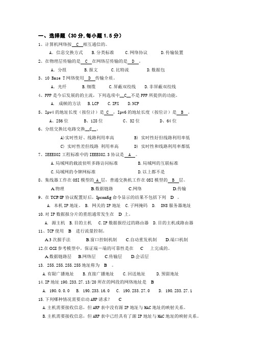 计算机网络设备调试员  试卷一